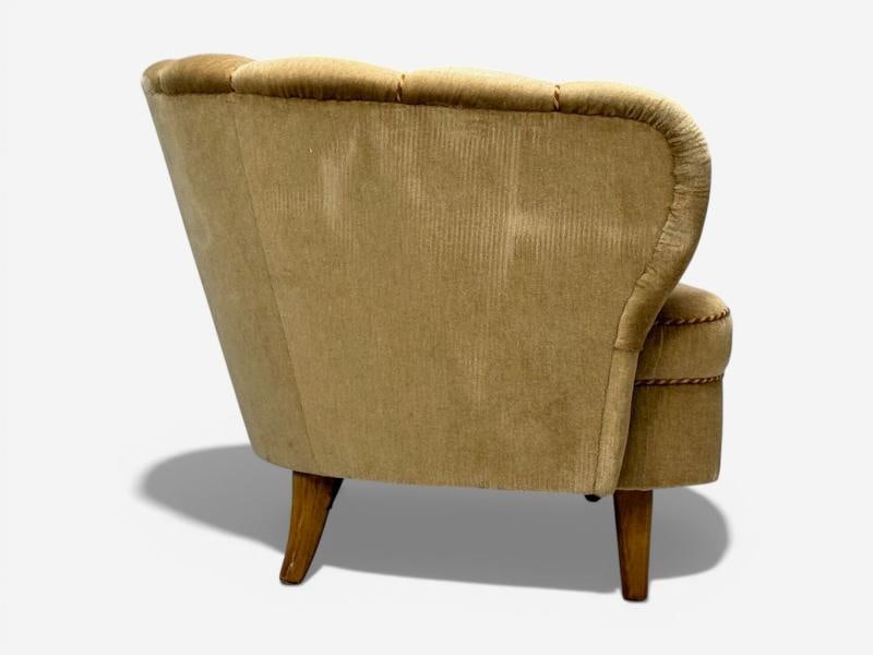 Finnish Modern, Settee, Beige Velvet, Wood, Finland, 1950s - 10