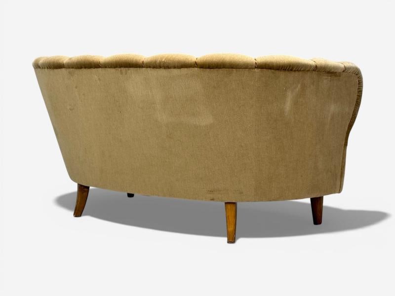 Finnish Modern, Settee, Beige Velvet, Wood, Finland, 1950s - 11