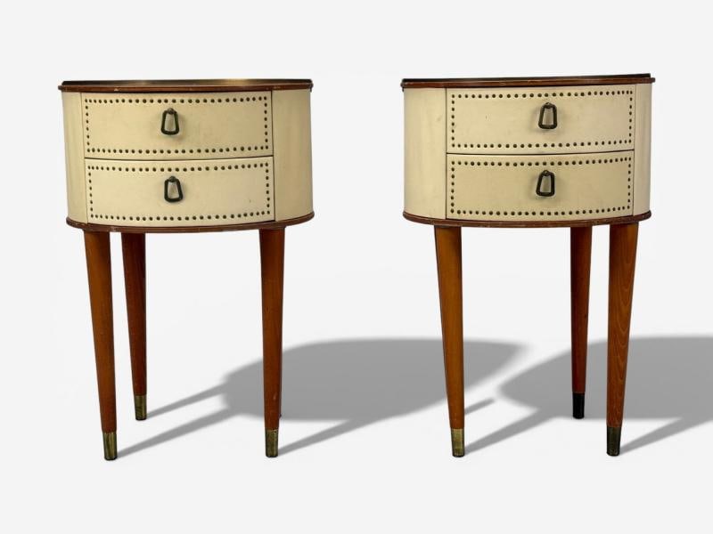 Halvdan Petterson, Nightstands, Leather, Beech, Brass, Sweden, 1950s - 4