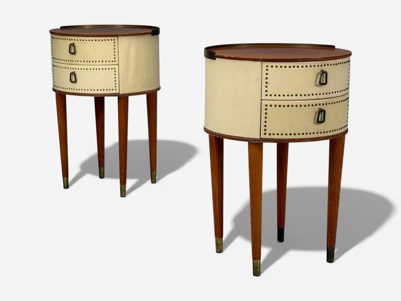 Halvdan Petterson, Nightstands, Leather, Beech, Brass, Sweden, 1950s - 5