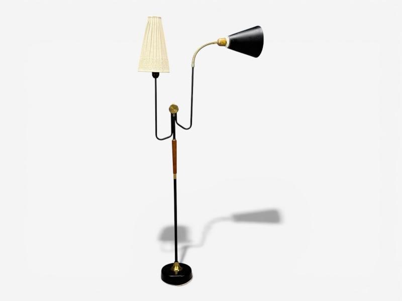 Möllers Armatur Eskilstuna, Floor Lamp, Lacquered Metal, Teak, Sweden, 1950s - 11