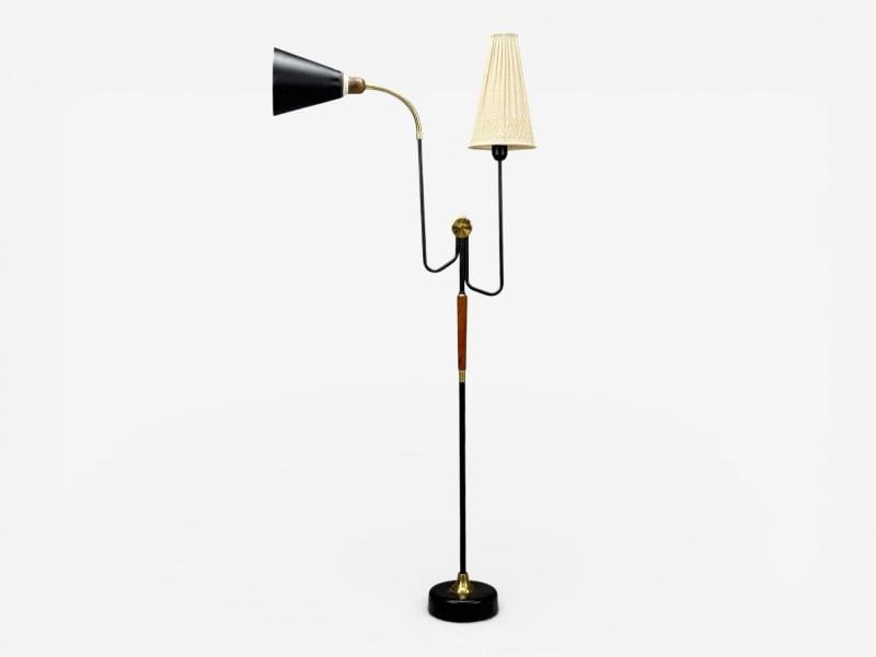 Möllers Armatur Eskilstuna, Floor Lamp, Lacquered Metal, Teak, Sweden, 1950s - 3