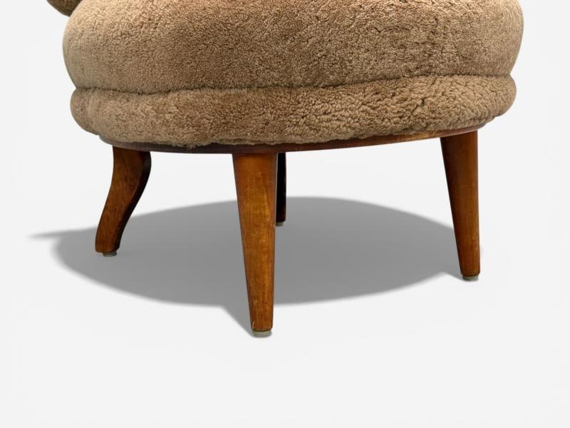Swedish Modern, Slipper Chair, Brown Sheepskin, Birch, Sweden, 1950s - 8