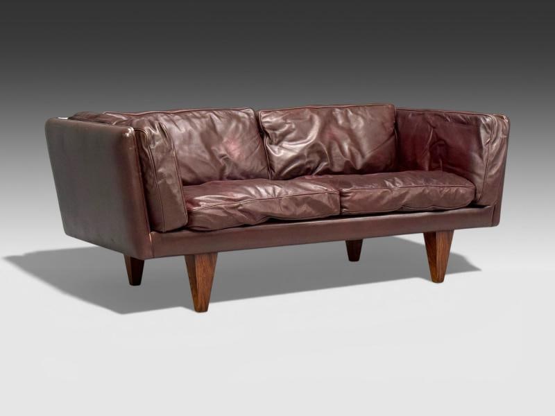 Illum Wikkelsø, Settee, Brown Leather, Rosewood, Denmark, 1960s - 3