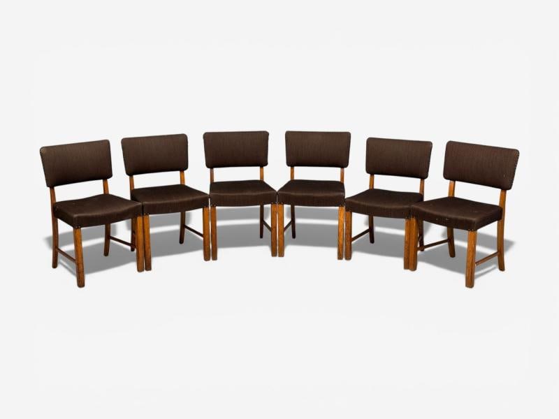 Fritz Hansen, Six Dining Chairs, Oak, Wool, Denmark, 1930s - 2