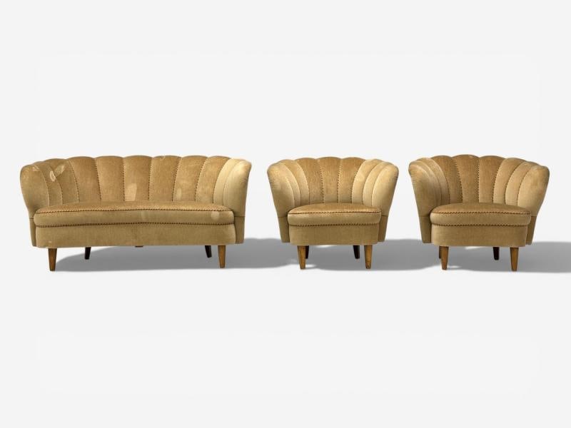 Finnish Modern, Lounge Chairs, Beige Velvet, Wood, Finland, 1950s - 10
