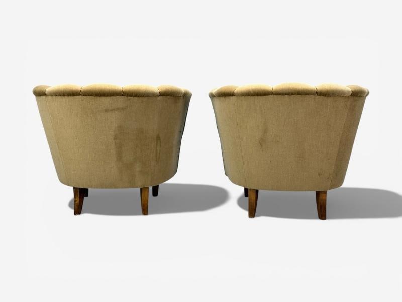 Finnish Modern, Lounge Chairs, Beige Velvet, Wood, Finland, 1950s - 8