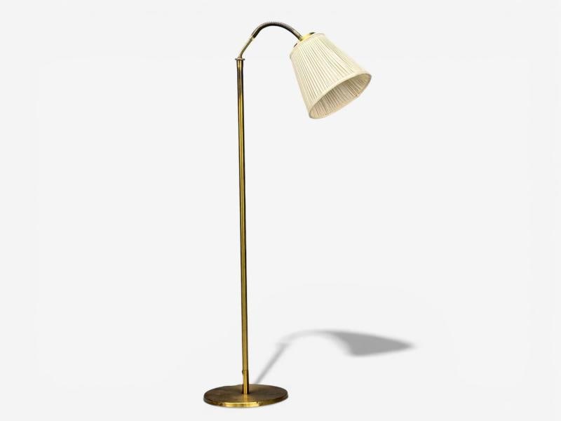 H.W. Armatur, Swedish Modern, Floor Lamp, Brass, Fabric, Sweden, 1940s - 3