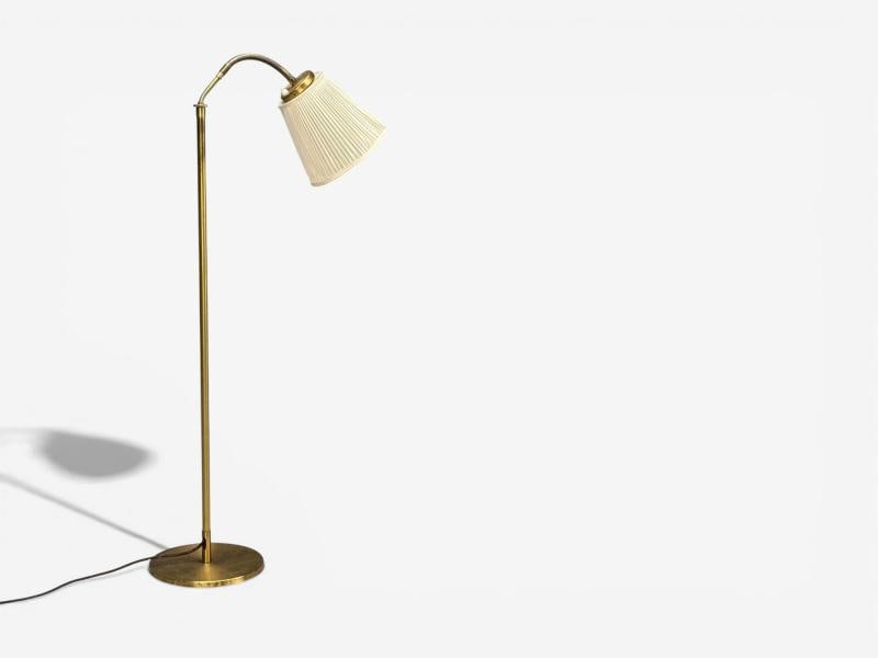 H.W. Armatur, Swedish Modern, Floor Lamp, Brass, Fabric, Sweden, 1940s - 7
