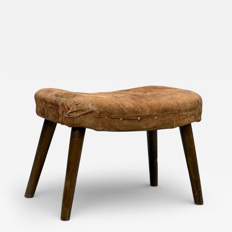 Madsen and Schubell, Ottoman, Beech, Suede, Sweden, 1940s: Title: Madsen and Schubell, Ottoman, Beech, Suede, Sweden, 1940s Description: Ib Madsen & Acton Schubell, Footstool or Ottoman, Beech, Suede, Sweden, 1950s An organic form ottoman designed and