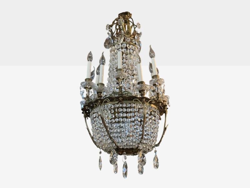 French Empire, Thirteen Light Basket Chandelier, Bronze, Crystal, France, 19th C - 3