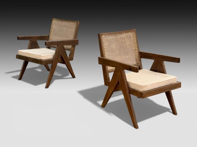 Pierre Jeanneret, Teak, Cane, Low Easy Chairs, Chandigarh, India c. 1960s - 2