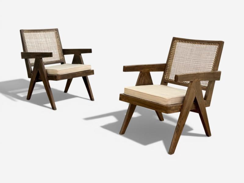Pierre Jeanneret, Teak, Cane, Low Easy Chairs, Chandigarh, India c. 1960s - 3