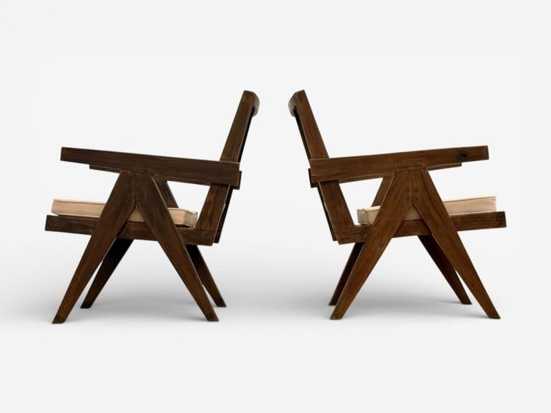 Pierre Jeanneret, Teak, Cane, Low Easy Chairs, Chandigarh, India c. 1960s - 5