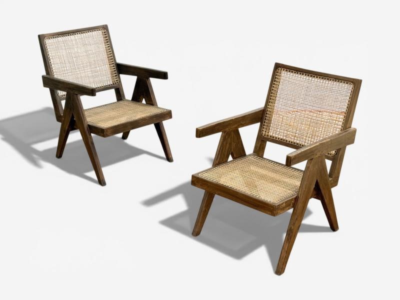 Pierre Jeanneret, Teak, Cane, Low Easy Chairs, Chandigarh, India c. 1960s - 8