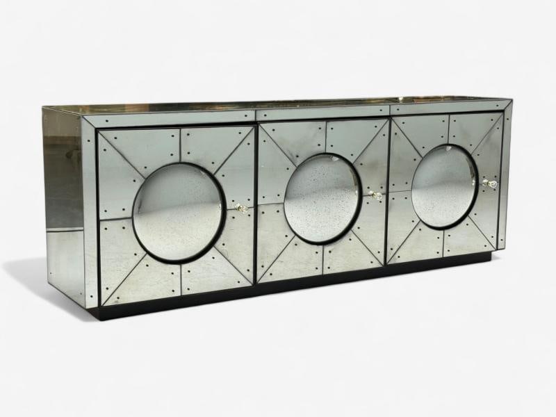 Art Deco Style, Painted Wood, Antique Glass, Mirrored Sideboard or Credenza - 2