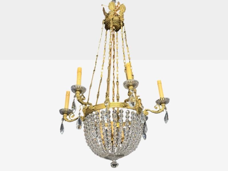 Neoclassical, Bronze, Crystal, Nine Light Chandelier, France, 19th c. - 2