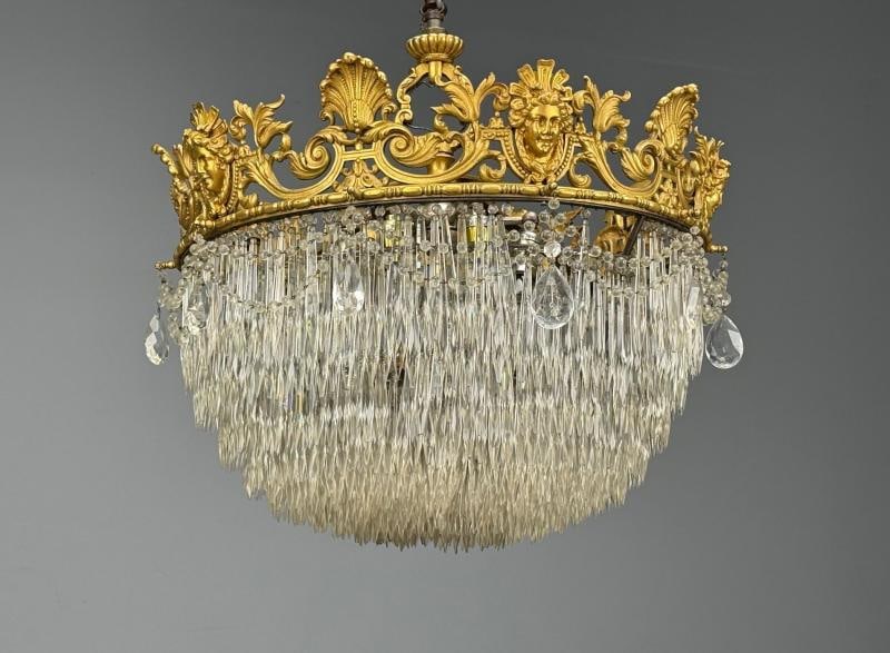 Empire, Impressive Pendant Light, Dore Bronze, Crystal, France, 19th c. - 10