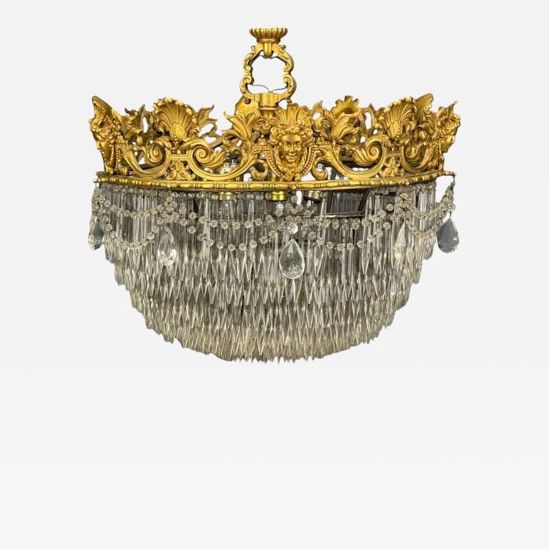 Empire, Impressive Pendant Light, Dore Bronze, Crystal, France, 19th c.: Title: Empire, Impressive Pendant Light, Dore Bronze, Crystal, France, 19th c. Description: French Empire, Dore Bronze, Crystal, Impressive Chandelier or Pendant Light, France, 19th c. An