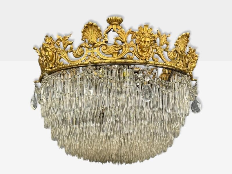 Empire, Impressive Pendant Light, Dore Bronze, Crystal, France, 19th c. - 2