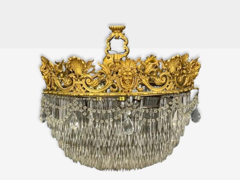 Empire, Impressive Pendant Light, Dore Bronze, Crystal, France, 19th c. - 3