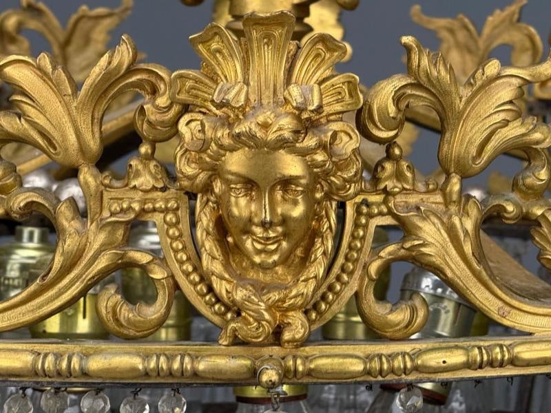 Empire, Impressive Pendant Light, Dore Bronze, Crystal, France, 19th c. - 5