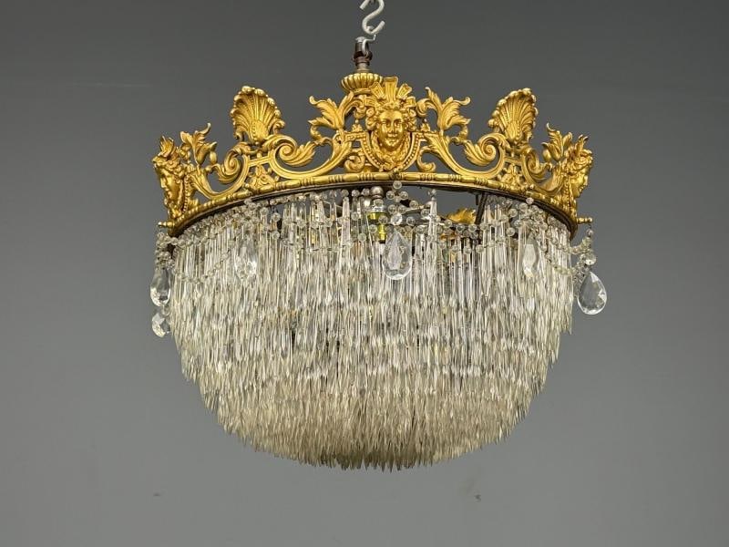 Empire, Impressive Pendant Light, Dore Bronze, Crystal, France, 19th c. - 7
