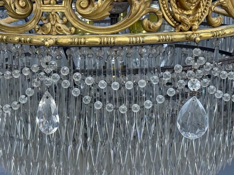 Empire, Impressive Pendant Light, Dore Bronze, Crystal, France, 19th c. - 8