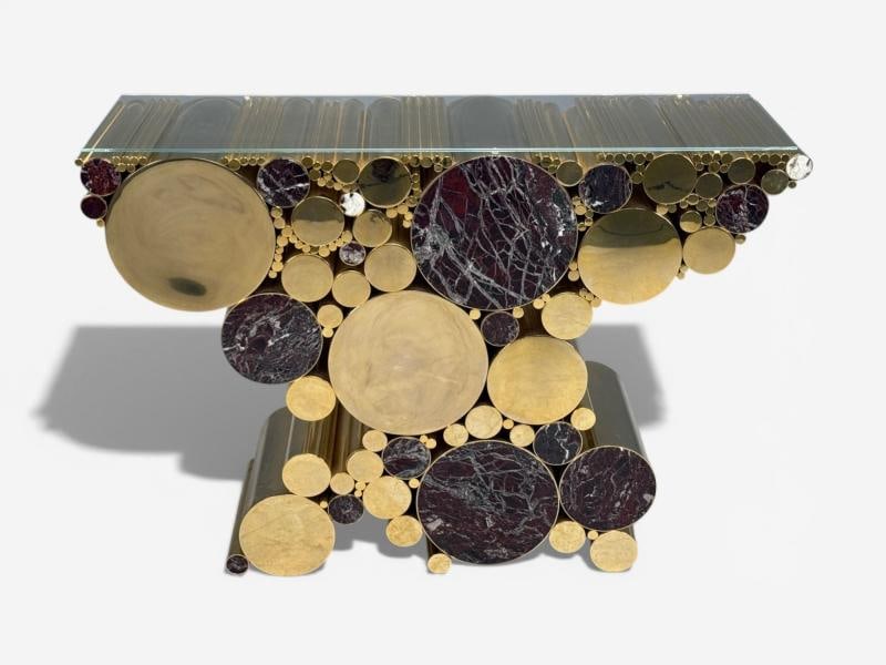 Malabar, Polished Brass, Marble, Wanderlust Console, Portugal, 21st c. - 3