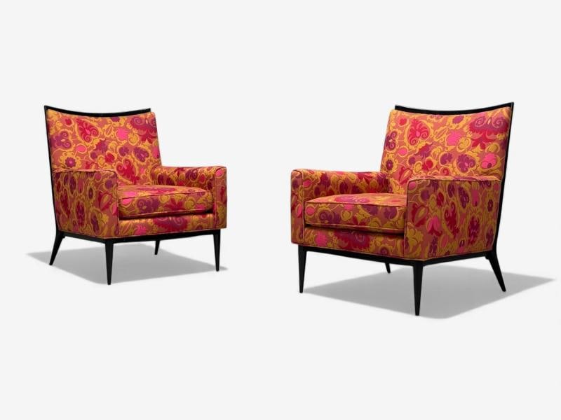 Paul McCobb, Ebonized Wood, Fabric, Lounge Chairs, USA, 1950s - 2