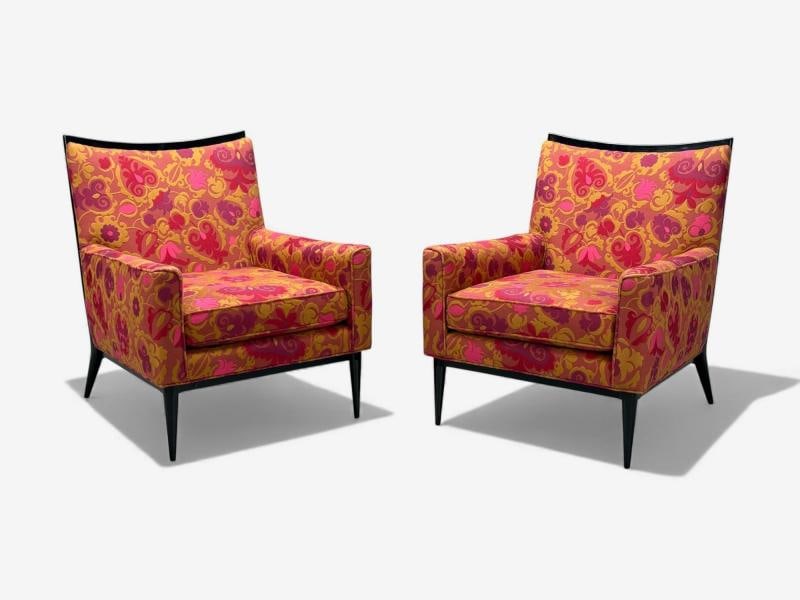 Paul McCobb, Ebonized Wood, Fabric, Lounge Chairs, USA, 1950s - 6