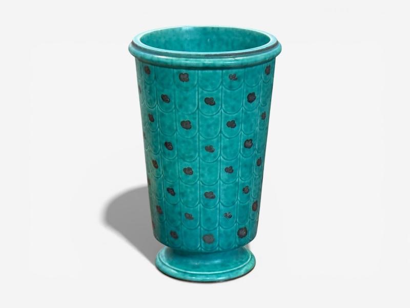 Wilhelm Kage, Green Ceramic, Argenta Vase, Sweden, 1930s - 2