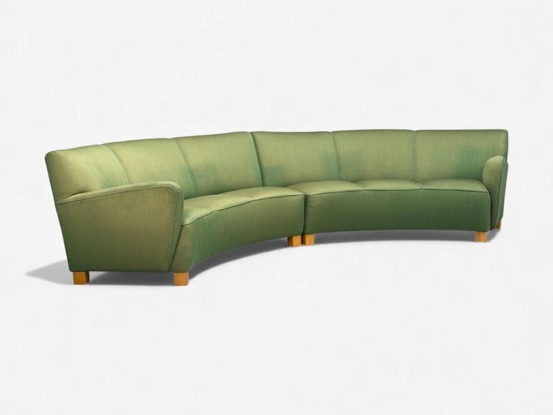 Danish Cabinetmaker, Fabric, Wood, Monumental Banana Sofa, Denmark, 1960s - 2