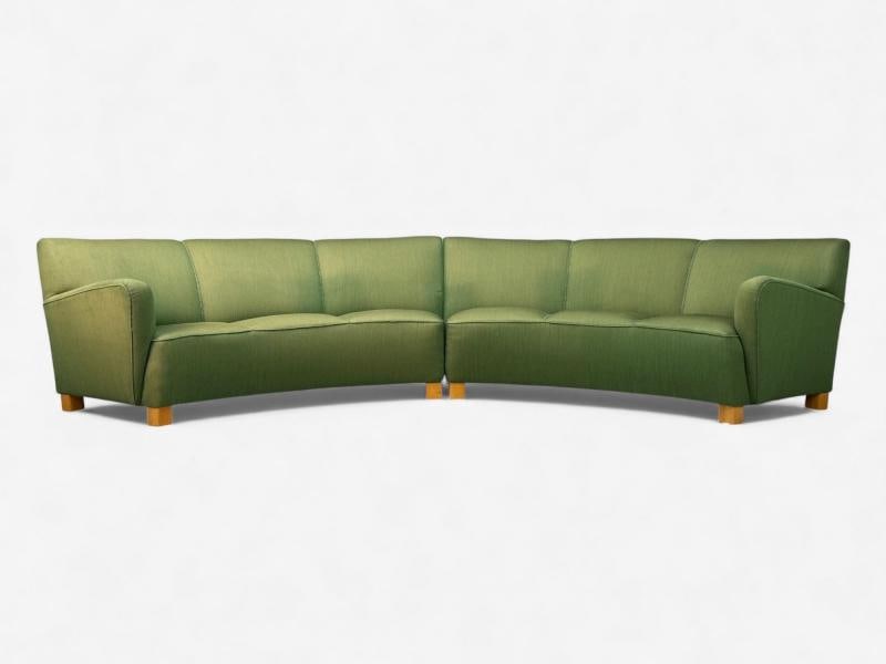 Danish Cabinetmaker, Fabric, Wood, Monumental Banana Sofa, Denmark, 1960s - 3