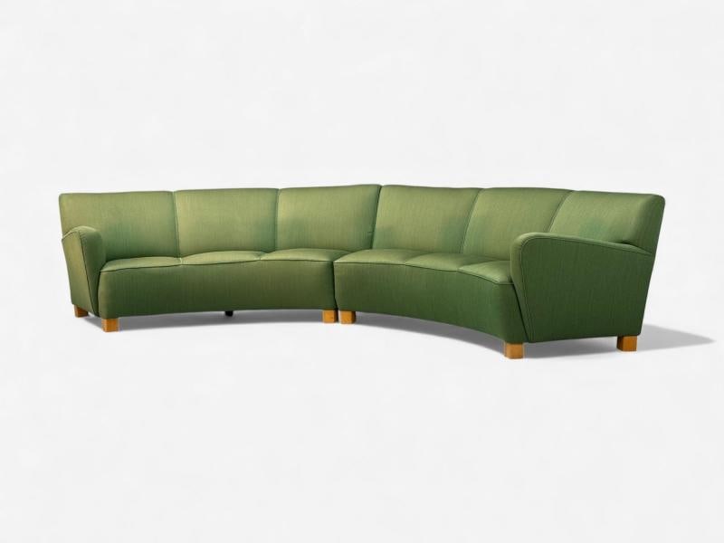 Danish Cabinetmaker, Fabric, Wood, Monumental Banana Sofa, Denmark, 1960s - 4