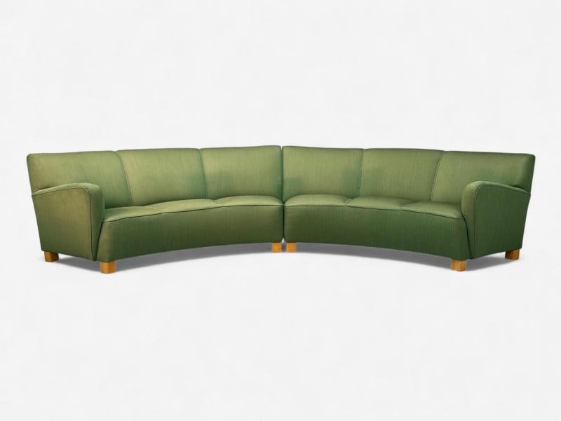 Danish Cabinetmaker, Fabric, Wood, Monumental Banana Sofa, Denmark, 1960s - 7