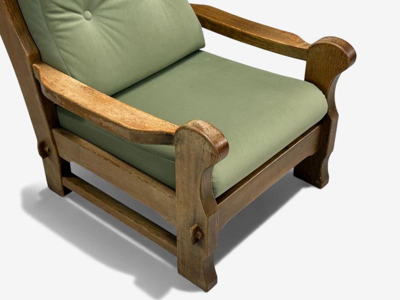 Danish Modern, Oak, Green Nubuck, Brutalist Lounge Chair, Denmark, 1960s - 6
