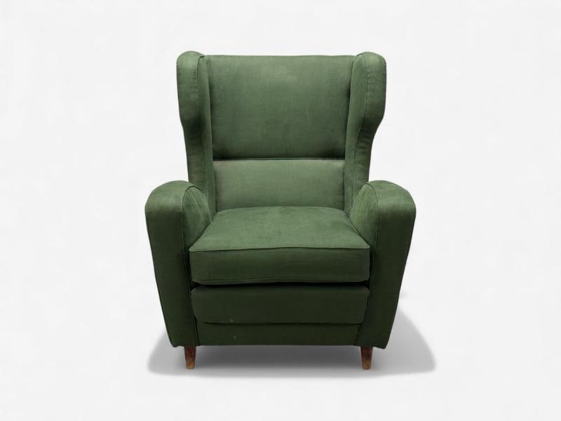 Melchiorre Bega attr., Dark Green Fabric, Wood, Lounge Chair, Italy, 1950s - 3