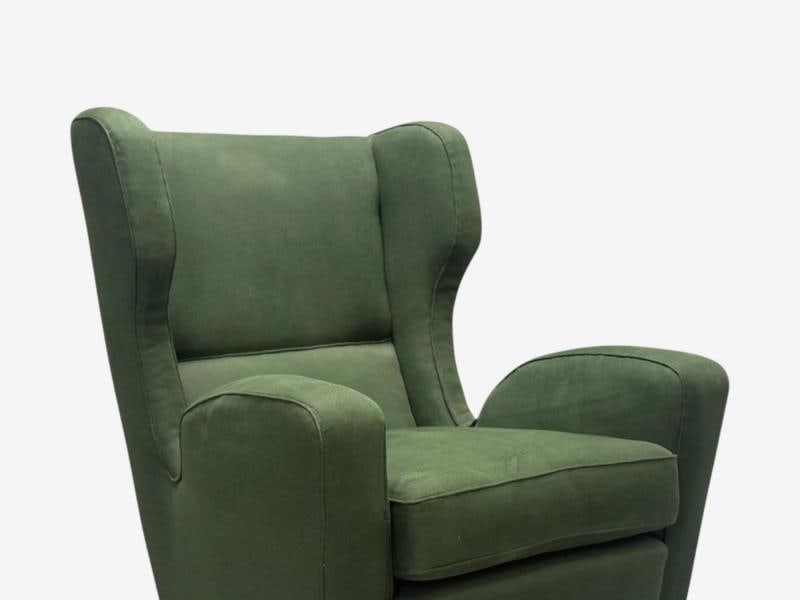 Melchiorre Bega attr., Dark Green Fabric, Wood, Lounge Chair, Italy, 1950s - 5
