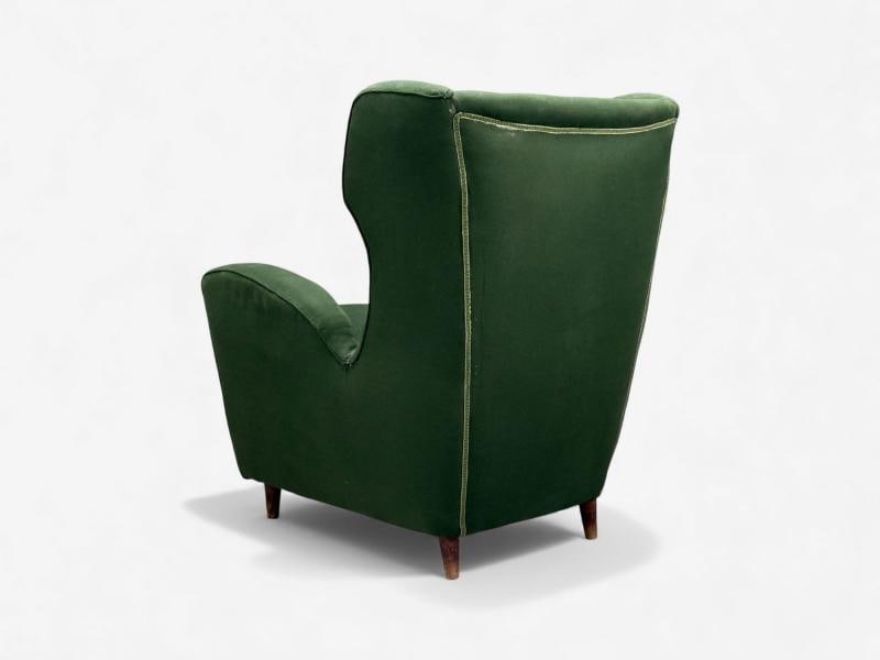 Melchiorre Bega attr., Dark Green Fabric, Wood, Lounge Chair, Italy, 1950s - 8