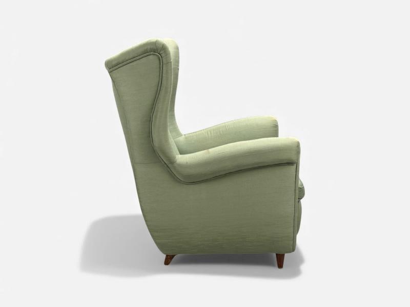 Melchiorre Bega, Green Fabric, Wood, Lounge Chair, Italy, 1950s - 10
