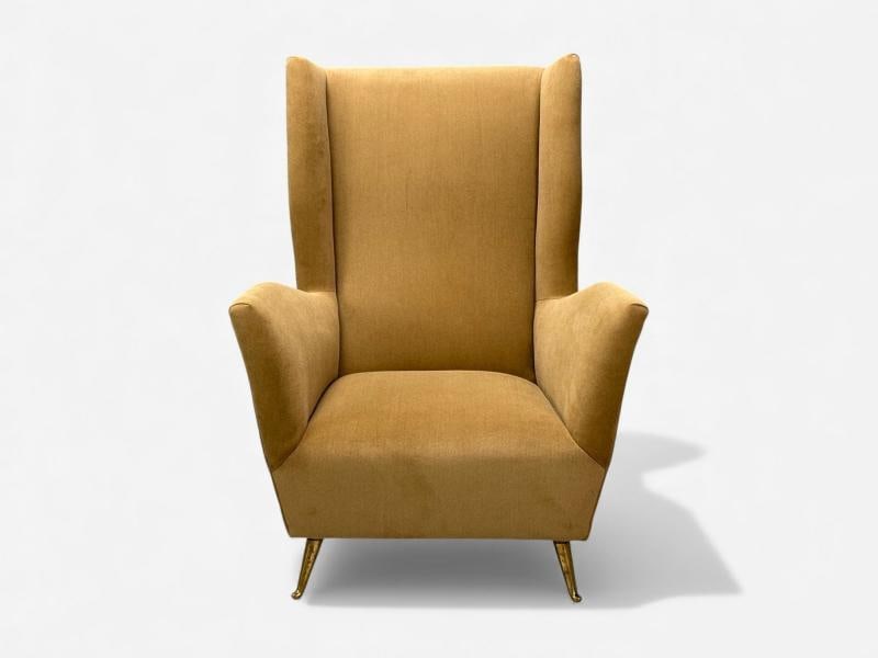 ISA Bergamo, Camel Velvet, Bronze, Wingback Chairs, Italy, 1950s - 4
