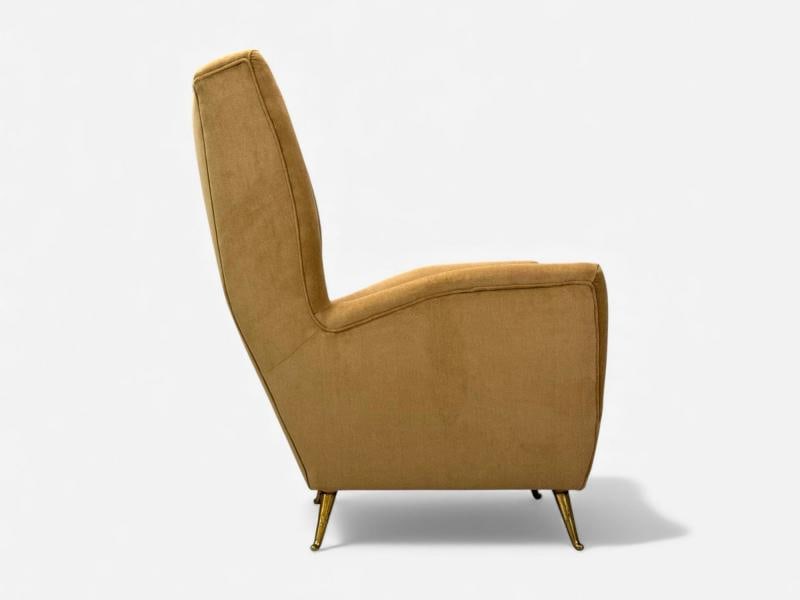 ISA Bergamo, Camel Velvet, Bronze, Wingback Chairs, Italy, 1950s - 9