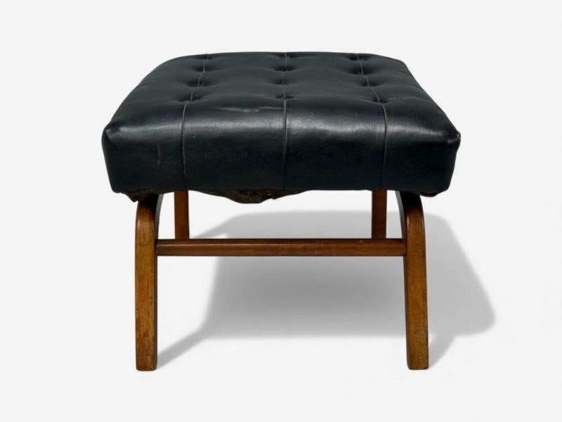 Danish Modern, Black Leatherette, Stained Wood, Footstool, Denmark, 1950s - 10