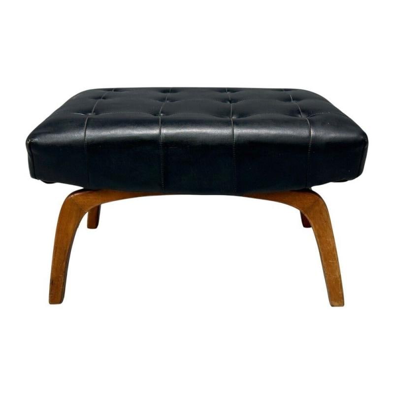 Danish Modern, Black Leatherette, Stained Wood, Footstool, Denmark, 1950s - 2