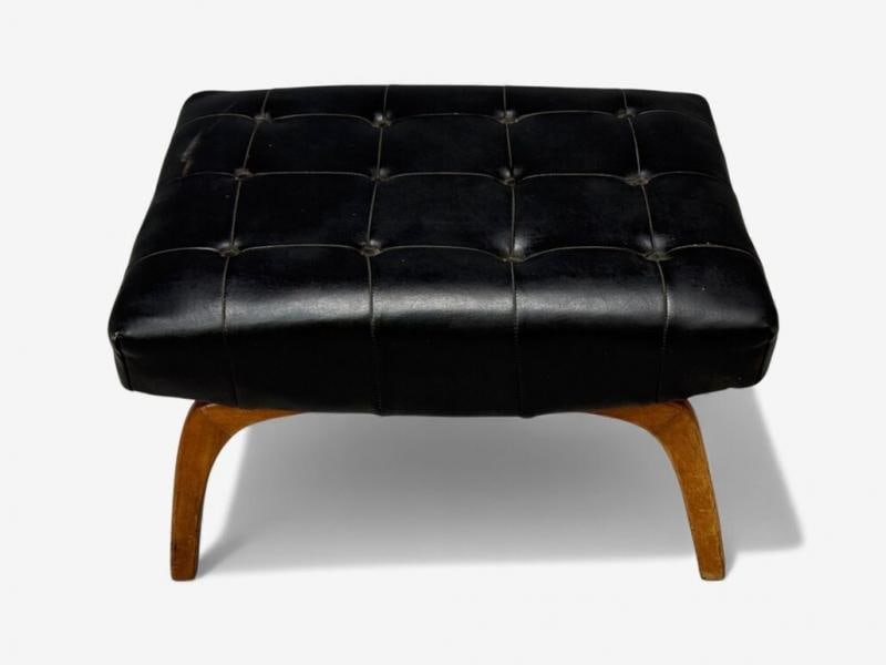 Danish Modern, Black Leatherette, Stained Wood, Footstool, Denmark, 1950s - 5