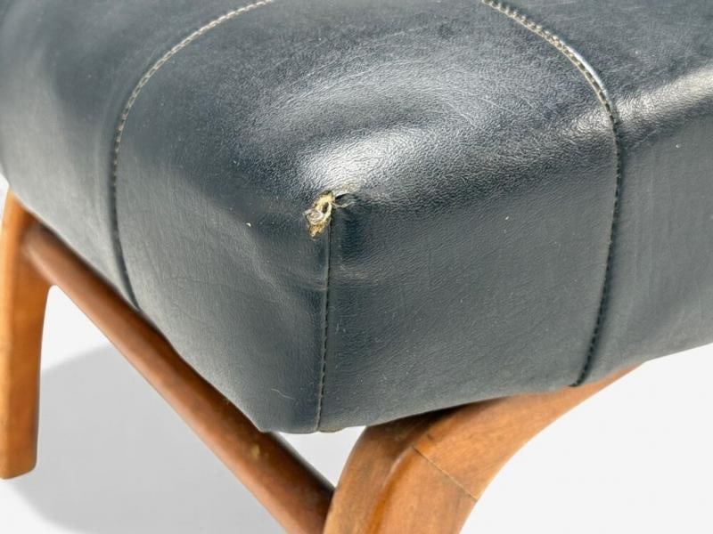 Danish Modern, Black Leatherette, Stained Wood, Footstool, Denmark, 1950s - 7