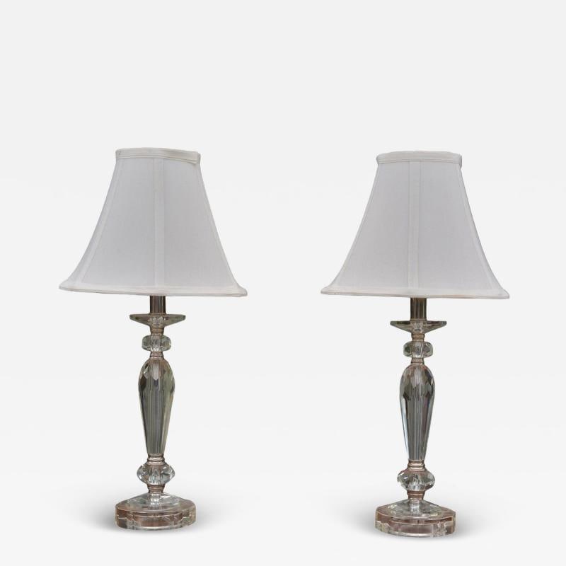 Hollywood Regency Style, Cut Crystal, Fabric, Small Table Lamps, USA, 1970s (1 of 5)