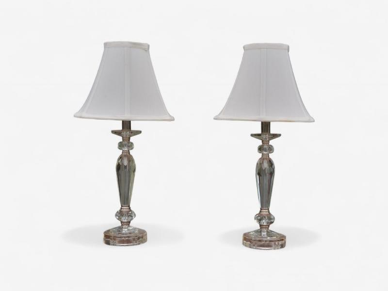 Hollywood Regency Style, Cut Crystal, Fabric, Small Table Lamps, USA, 1970s - 2