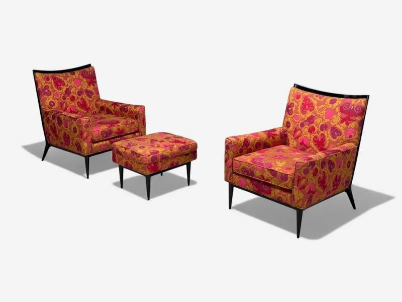 Paul McCobb, Ebonized Wood, Fabric, Ottoman, USA, 1950s - 4